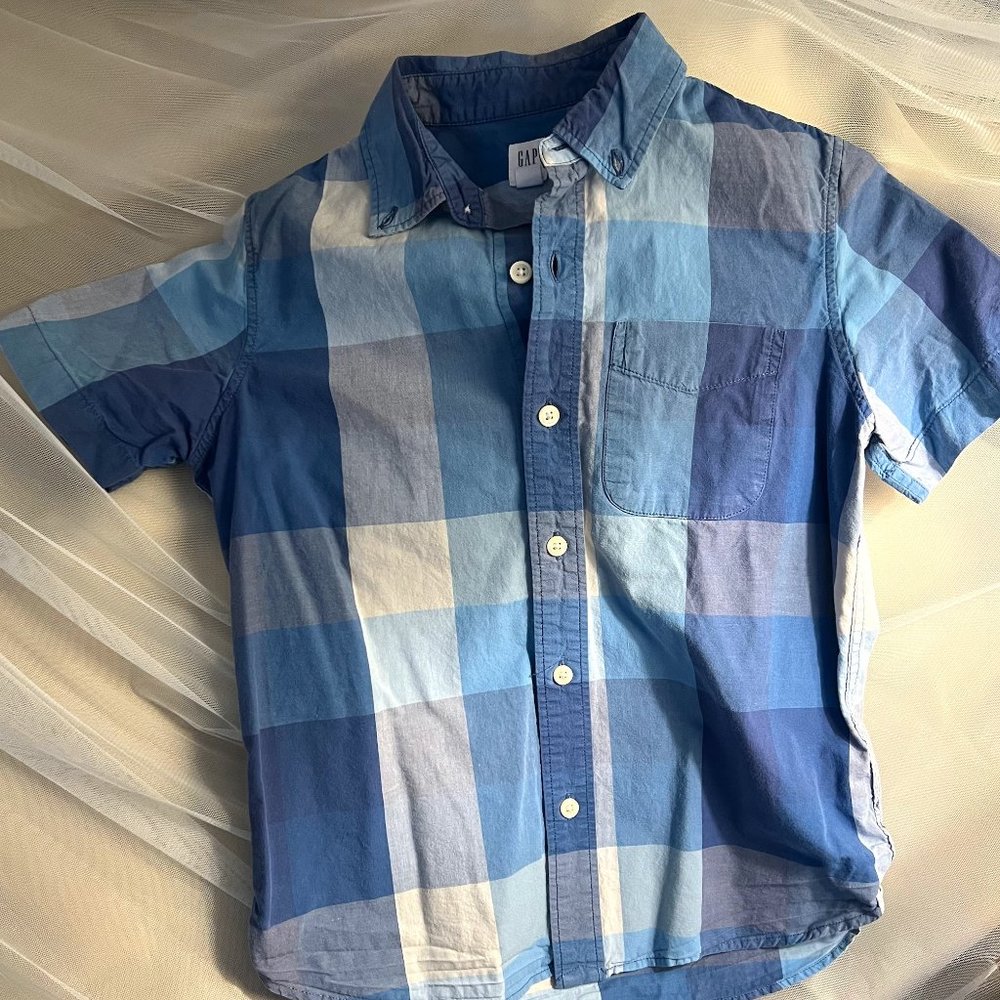 Blue Plaid Short Sleeve Button Down Shirt